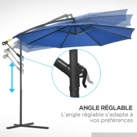 Outsunny Parasol déporté octogonal inclinable rabattable diamètre 3 m parasol de jardin avec pied en croix bleu(m-5)