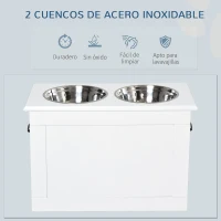 PawHut Cuencos para Perros con 2 Tazones de Acero Inoxidable y Espacio de Almacenaje Oculto 60x30x41 cm Blanco(m-5)