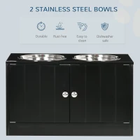 PawHut Raised Pet Feeder, with Two Bowls, Storage - Black(m-4)