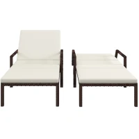 Outsunny Outdoor PE Rattan Sun Lounger Set of 2, Wicker Chaise Recliner Garden Chair with 5-Level Adjustable Backrest and 2 Wheels, Cream White(m-11)