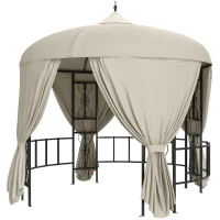 Outsunny Gazebo da Giardino Rotondo Ø3m con Tende e Prese d'Aria in Metallo e Poliestere, Beige(m-10)