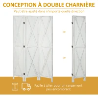 HOMCOM Paravent séparateur de pièce cloison intérieur pliable 3 panneaux en bois dim.120 x 170 cm blanc vieilli(m-6)