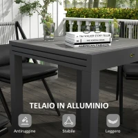 Outsunny Tavolo da Giardino Allungabile per 4-6 Persone con Piano a Doghe, in Alluminio, 81/162x80x75 cm, Grigio(m-5)