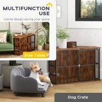 PawHut Corner Dog Crate Furniture with Two Bowls, Lockable Doors, for Small, Medium Dogs, Rustic Brown(m-4)