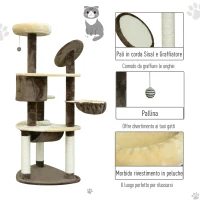 Albero tiragraffi per gatti rivestimento sisal 65x50x153cm crema-caffè(m-6)