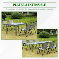 Outsunny Table à manger de jardin extensible table à rallonge rectangulaire plateau verre trempé dépoli châssis aluminium dim. 270L x 90l x 73H cm gris et blanc(m-4)