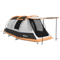 Outsunny Three-Man Camping Tent, with Two Rooms and Porch - Orange(m-1)