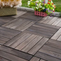 Outsunny Dalles terrasse - caillebotis - Lot de 27 pcs, Surface Max. 2,5 m²- emboîtables, Installation très Simple - Carreaux Bois Sapin teinté Noir(m-2)