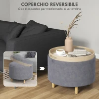 HOMCOM Pouf Contenitore Tessuto Sherpa da 120 kg max con Vassoio a Ribalta, in MDF e Faggio, 56x56x42 cm, Grigio(m-4)