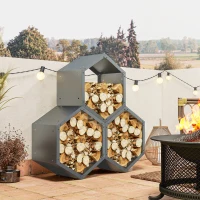 Outsunny Three-Shelf Hexagon Metal Firewood Rack - Grey(m-2)