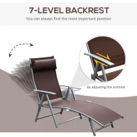 Outsunny Sun Lounger Steel Frame Outdoor Folding Chaise Texteline Lounge Chair Recliner with Headrest & 7 Levels Adjustable Backrest, Brown(m-4)