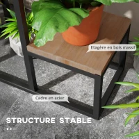 Outsunny Étagère à plantes étagère à fleurs en métal et bois 4 niveaux de différentes hauteurs style industriel 80 x 20 x 74 cm(m-5)