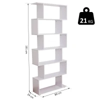 Homcom Bibliothèque Étagère Zig Zag en Bois Blanc 80 x 25 x 192 cm(m-3)