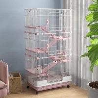 PawHut Six-Tier Small Animal Cage, for Bunnies, Ferrets, Chinchillas w/ Wheels, Tray - Pink(m-10)