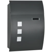 HOMCOM Cassetta Postale Ricurva in Acciaio con 3 Fessure e 2 Chiavi di Sicurezza 45x10x32 cm, Grigio(m-1)