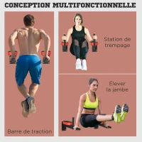 HOMCOM 2 barres de traction à dips et abdominaux rembourrée fixation murale charge maximale 100 kg 53 x 13 x 18 cm noir rouge(m-5)