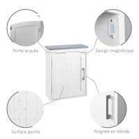 kleankin Meuble wc suspendu armoire à pharmacie murale armoire salle de bain rangement avec porte et étagère réglable - 41 x 18,5 x 52 cm - MDF - blanc(m-7)
