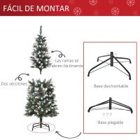 HOMCOM Árbol de Navidad Artificial de 150cm 408 Ramas Bayas y Piñas Puntas Nevadas Decoración Navideña de Interior Verde(m-5)