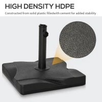Outsunny 20kg Square Parasol Base Outdoor Garden Cement Umbrella Weight Stand Holder, Fits Φ32mm,Φ38mm,Φ48mm Pole - Black(m-4)