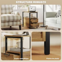 HOMCOM Table d'appoint table de chevet avec 2 prises port USB 1 prise type C câble de 143 cm tiroirs et étagère bois naturel(m-6)