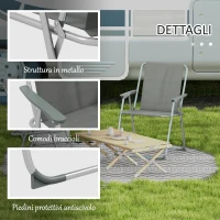 Outsunny Set 2 Sedie da Giardino Pieghevoli con Braccioli e Seduta in Tessuto Traspirante, Grigio(m-6)