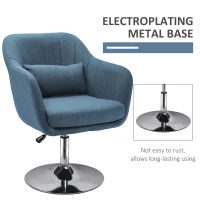 HOMCOM Swivel Linen Fabric Accent Chair for Living Room Contemporary Vanity Armchair with Adjustable Height Thick Cushion Lumbar Support Armrest for Bedroom Office Blue(m-7)
