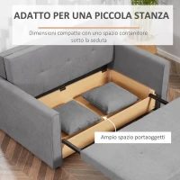 HOMCOM Divano Letto 2 Posti con Vano Contenitore, Design 2 in 1 in Poliestere, Grigio(m-6)