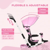 HOMCOM Multifunctional Kids Tricycle, with Rotatable Seat, Adjustable Push Handle - Pink(m-6)