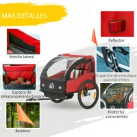 HOMCOM Remolque de Bicicleta para Niños +18 Meses con Cinturón de Seguridad Sistema de Amortiguador 140x88x90 cm Rojo(m-7)