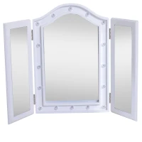 HOMCOM Espejo de Maquillaje con Luz LED Plegable Espejo Triple de Mesa Regalo Original para Mujer Cargo con Batería Espejo Cosmético con Iluminación 73x53.5x4.5cm(m-11)