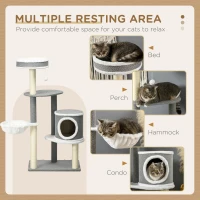 PawHut Cat Tree for Indoor Cats, Cat Tower with Scratching Posts, Multi-level Kitten Climbing Tower, 124cm(m-4)