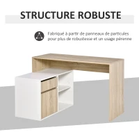 HOMCOM Bureau d'angle Bureau Informatique multimédia Multi-Rangement Panneaux Particules Aspect chêne Clair Blanc(m-5)
