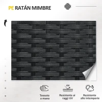 Outsunny Salotto da Esterno Rattan PE con Divanetto, 2 Poltrone con Cuscini e Tavolino in Vetro, Nero e Grigio(m-4)