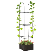Outsunny Fioriera da Esterno con Vaso Autoirrigante e Griglia Scaffale per Piante Rampicanti Marrone e Nero, 40x40x177cm(m-10)
