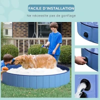 PawHut Piscine pour chiens bassin pliable bouchon vidange fond antidérapant diamètre 1,20 m bleu(m-4)