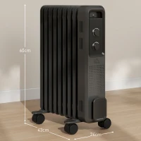 HOMCOM 2000W Oil Filled Radiator, 9 Fin, Portable Electric Heater with 3 Heat Settings, Safety Cut-Off and Wheels, Grey(m-3)
