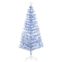HOMCOM 6FT Artificial Fibre Optic Christmas Tree Seasonal Decoration w/ LED Lights Pre-Lit Easy Store White Blue