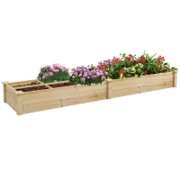 Outsunny Letto Rialzato per Orto e Giardino con Divisorio Interno e Fondo Aperto, 237x60x25cm, Legno Naturale(m-1)