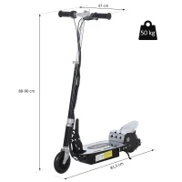 HOMCOM HOMCOM Patinete Eléctrico Scooter Plegable Negro Patinete Eléctrico Scooter Plegable con Manillar y tipo Monopatín con Freno y Caballete 120W Carga 80kg 81.5x37x96cm (Negro)(m-3)