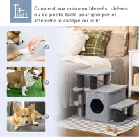 PawHut Escalier pour chat arbre à chat hauteur ajustable 3 ou 4 marches avec niche balle suspendue - 60 x 40 x 66 cm - gris(m-7)