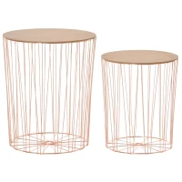 HOMCOM Set 2 Tavolini Contenitori per Salotto, Tavolini Moderni con Piano Rimovibile, in Legno e Metallo - Oro Rosa(m-10)
