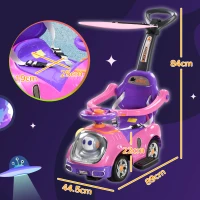 AIYAPLAY 3 in 1 Ride on Push Car, Cartoon Robot Theme Foot to Floor Slider w/ Handle Light Music Horn, Storage - Pink(m-3)