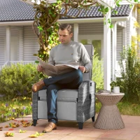 Outsunny Outdoor Recliner Chair with Adjustable Backrest and Footrest, Cushion, Side Tray, Light Grey/Grey(m-2)