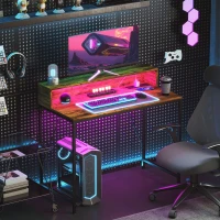 HOMCOM 100cm Computer Desk with LED Lights and Power Outlets, Gaming Desk with Monitor Stand, Computer Table with Remote for Home Office Study, Rustic Brown(m-8)