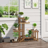 Outsunny Étagère à Fleurs en Bois Supports de Pots Porte Plante Bois 6 tablettes - dim. 98L x 28l x 96,5H cm Bois de Sapin traité carbonisation pour Intérieur Jardin Terrasse Balcon(m-2)