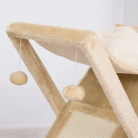 PawHut Tiragraffi per Gatti Pieghevole con Casetta, Amaca e Tappetino per Unghie, Giallo, 54.5x32x65cm(m-7)