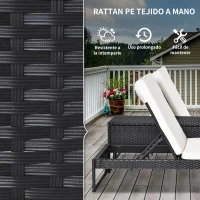 Outsunny Conjunto de 2 Tumbonas de Jardín con Cojines Acolchados Ratán con Mesa Auxiliar para Piscina o Terraza Carga 160 kg 195x60x86 cm Acero Negro(m-7)