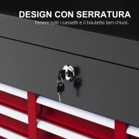 HOMCOM Cassetta per Attrezzi a 6 Cassetti in Acciaio con Serratura, 60x26x34cm, Nero e Rosso(m-5)