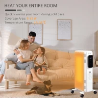 HOMCOM 1500W Oil Filled Radiator, 7 Fin Portable Electric Heater with LED Display, 24H Timer, 3 Heat Settings, Adjustable Thermostat, Safety Cut off, Remote Control, White(m-4)