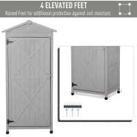 Outsunny Wooden Garden Shed, Outdoor Storage Cabinet with 2 Shelves and Hooks, Locking Organiser Outdoor Narrow Tool House, 74x55x155cm, Grey(m-6)